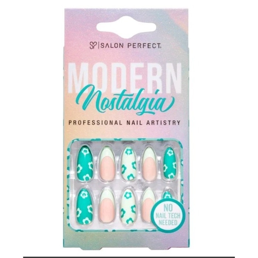 3pack Salon Perfect Press On Nails Modern Nostalgia Y2K Checkers Daisy & French - Picture 2 of 4